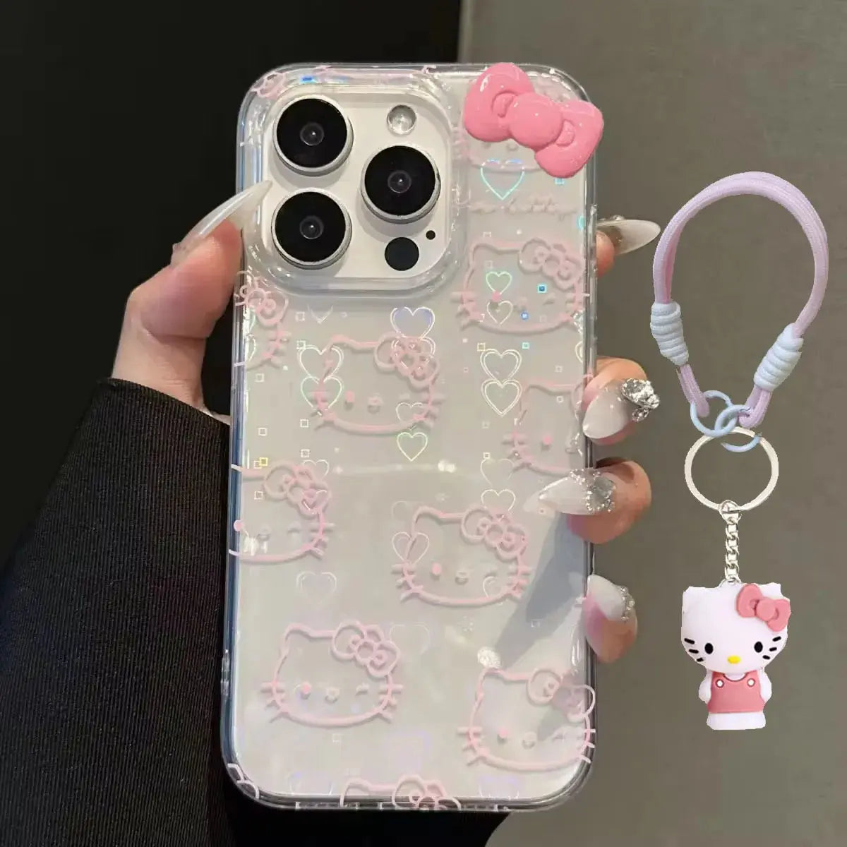 Sanrio Hello Kitty Bow Kawaii Holder Phone Case For iPhone 16 15 14 12 13 11 Pro Max XR XS MAX 7 8 PLUS MINI Y2K Bow Laser Cover Cheeky Fantail Finds
