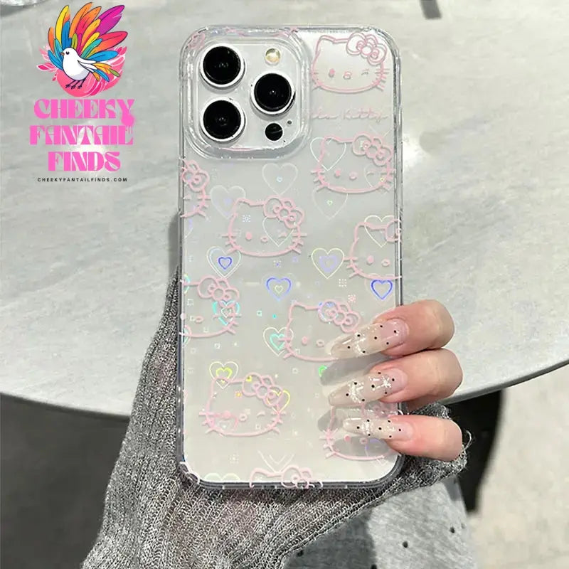 Sanrio Hello Kitty Bow Kawaii Holder Phone Case For iPhone 16 15 14 12 13 11 Pro Max XR XS MAX 7 8 PLUS MINI Y2K Bow Laser Cover Cheeky Fantail Finds