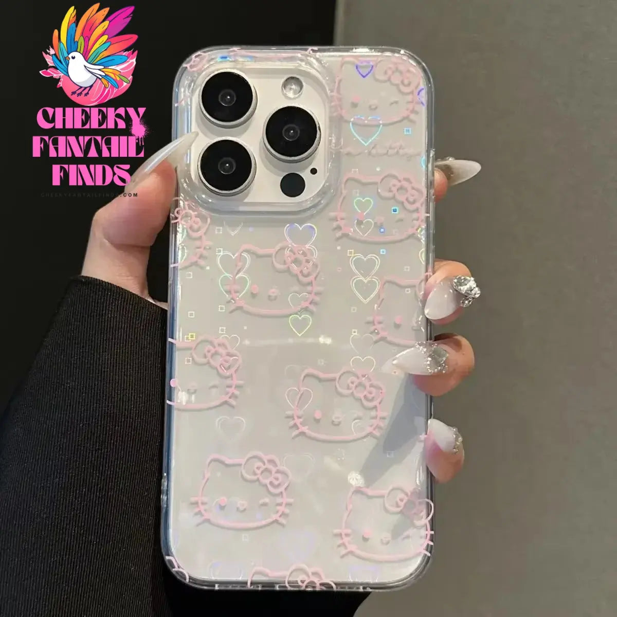 Sanrio Hello Kitty Bow Kawaii Holder Phone Case For iPhone 16 15 14 12 13 11 Pro Max XR XS MAX 7 8 PLUS MINI Y2K Bow Laser Cover Cheeky Fantail Finds