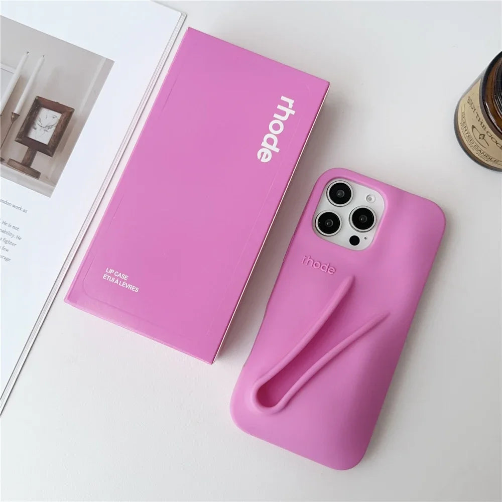 Autumn Edition New Rhode DIY Lipstick Lip Holder Soft Silicone Case For IPhone 16 15 14 13 12 11 Pro Max Plus Phone Stand Cover
