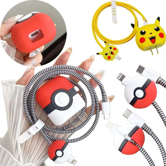 4Pcs/Set Pokemon Poke Ball Charger Case for IPhone 18W/20W Charger Case Phone Wire Cord Rganizers Cable Protector for IPhone New