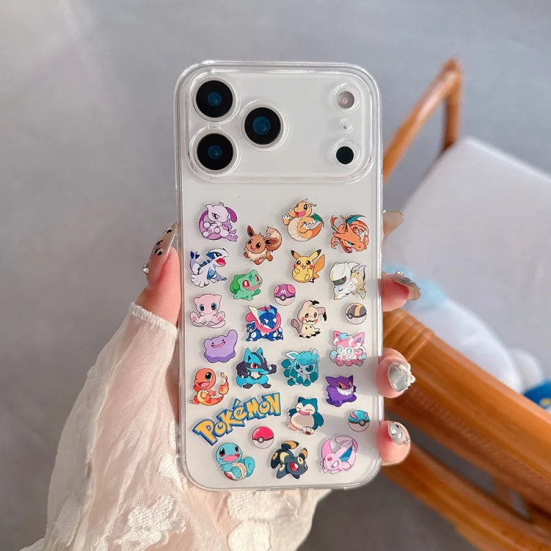 Cute Anime P-Pokemon gengar Clear TPU Phone Case For iPhone 11 12 13 14 15 16 17 Pro Max Plus bulbasaur snorlax Squirtle cover﻿
