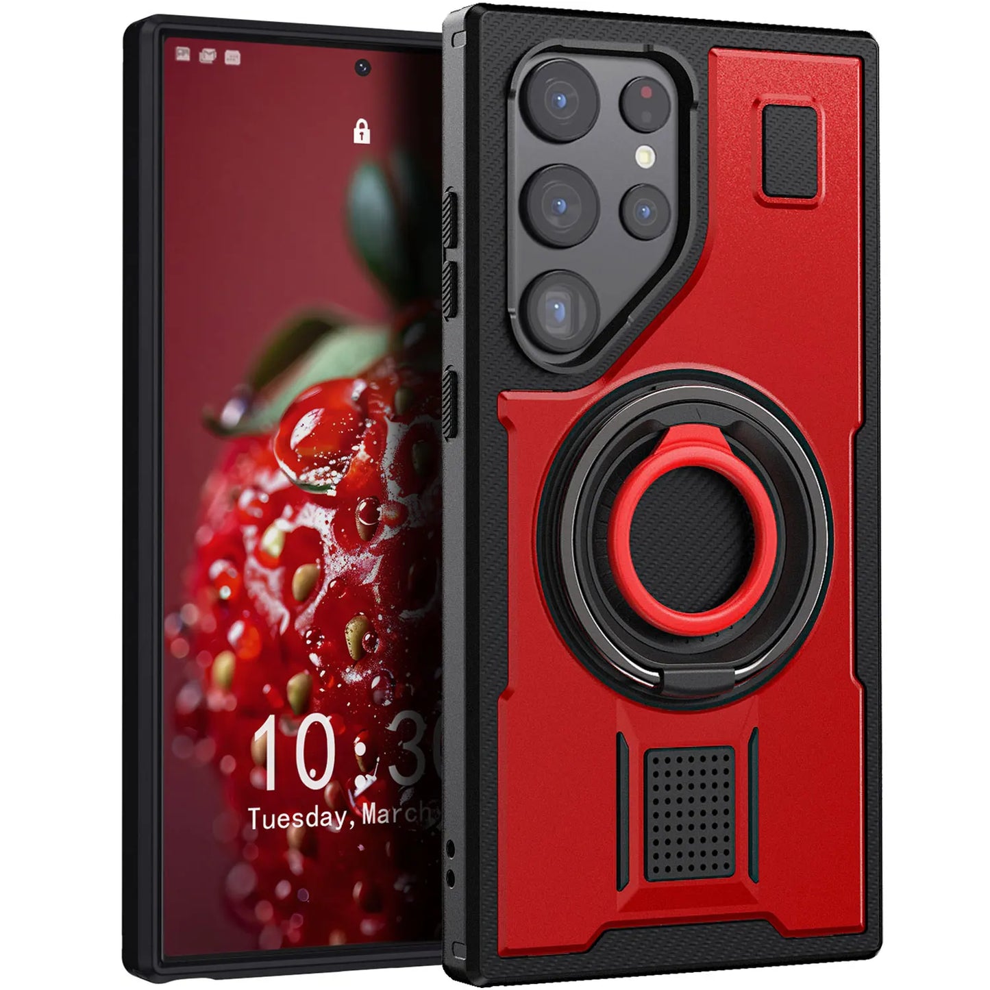 For Samsung Galaxy S22 Ultra 5G Phone Case Hybrid Shockproof Double Ring Kickstand Rugged Hybrid Slim Hard Phone Cover Red