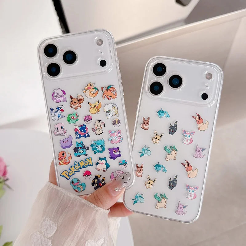 Cute Anime P-Pokemon gengar Clear TPU Phone Case For iPhone 11 12 13 14 15 16 17 Pro Max Plus bulbasaur snorlax Squirtle cover﻿