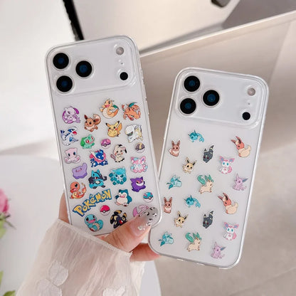 Cute Anime P-Pokemon gengar Clear TPU Phone Case For iPhone 11 12 13 14 15 16 17 Pro Max Plus bulbasaur snorlax Squirtle cover﻿