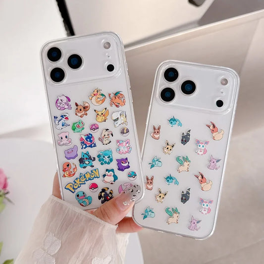 Cute Anime P-Pokemon gengar Clear TPU Phone Case For iPhone 11 12 13 14 15 16 17 Pro Max Plus bulbasaur snorlax Squirtle cover﻿