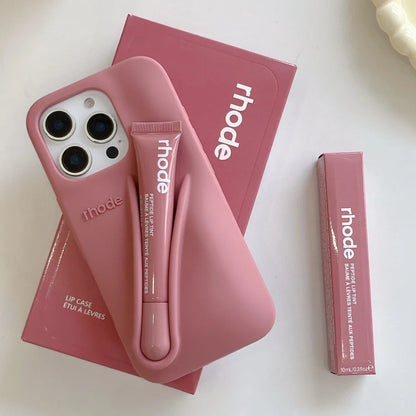 Rhode With Lip Gloss Phone Case for iPhone 16 15 14 13 12 11 Pro Max Plus Lipstick Silicone DIY Toast Espresso Ribbon Box Cover