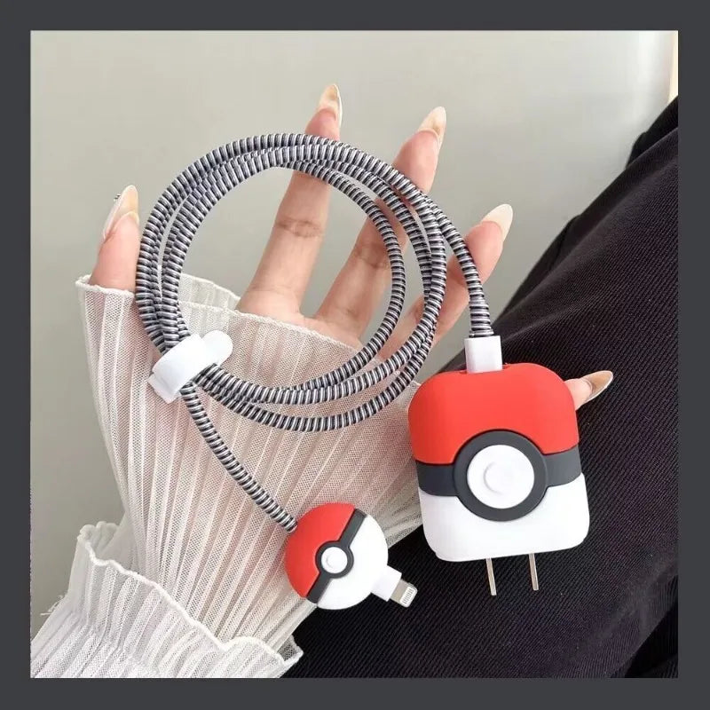 4Pcs/Set Pokemon Poke Ball Charger Case for IPhone 18W/20W Charger Case Phone Wire Cord Rganizers Cable Protector for IPhone New