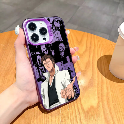 Anime S-Sosuke Aizen Phone Case For iPhone 16 15 14 13 12 11 Pro Max Black Purple Matte Laser Metallic Aurora Funda