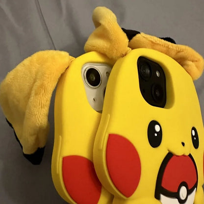 Kawaii Pokemon 3D Shape Anime Cartoon Pikachu  Cute Long Ears Phone Case for Iphone 11/12/13/14/15pro Promax Festival Gift