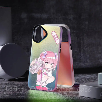 M-Menhera Chan Anime Phone Case For IPhone 16 15 14 13 12 11 Pro Max Matte Aurora Multicolor Laser Metallic Gradient Funda