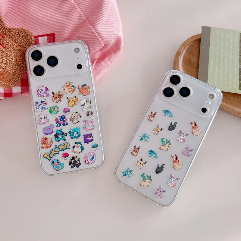 Cute Anime P-Pokemon gengar Clear TPU Phone Case For iPhone 11 12 13 14 15 16 17 Pro Max Plus bulbasaur snorlax Squirtle cover﻿