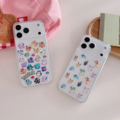 Cute Anime P-Pokemon gengar Clear TPU Phone Case For iPhone 11 12 13 14 15 16 17 Pro Max Plus bulbasaur snorlax Squirtle cover﻿