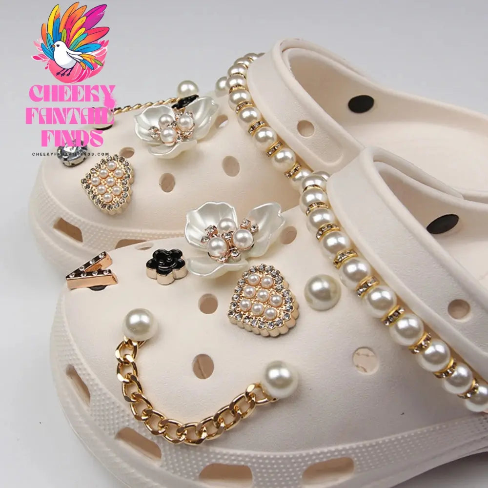 Shoe Charms DIY Diamond Pearl Chain Gemstone Decoration Buckle for Hole Shoe Charm Accessories Kids Party Girls Gift Cheeky Fantail Finds