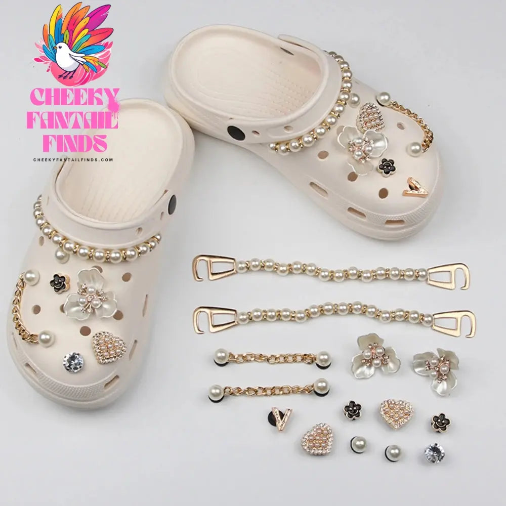 Shoe Charms DIY Diamond Pearl Chain Gemstone Decoration Buckle for Hole Shoe Charm Accessories Kids Party Girls Gift Cheeky Fantail Finds