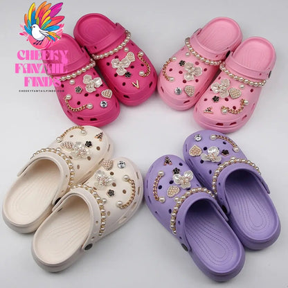 Shoe Charms DIY Diamond Pearl Chain Gemstone Decoration Buckle for Hole Shoe Charm Accessories Kids Party Girls Gift Cheeky Fantail Finds