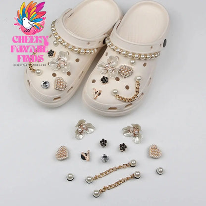 Shoe Charms DIY Diamond Pearl Chain Gemstone Decoration Buckle for Hole Shoe Charm Accessories Kids Party Girls Gift Cheeky Fantail Finds