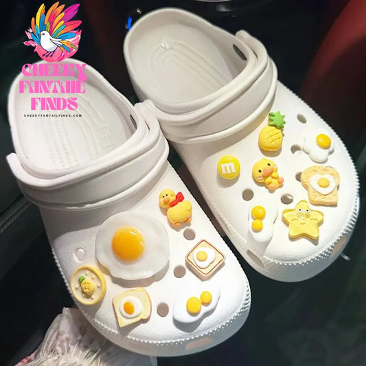 Shoe Charms DIY Food Breakfast Fried Eggs Decoration Buckle for Hole Shoe Charm Set Accessories Kids Party Girls Gift Cheeky Fantail Finds