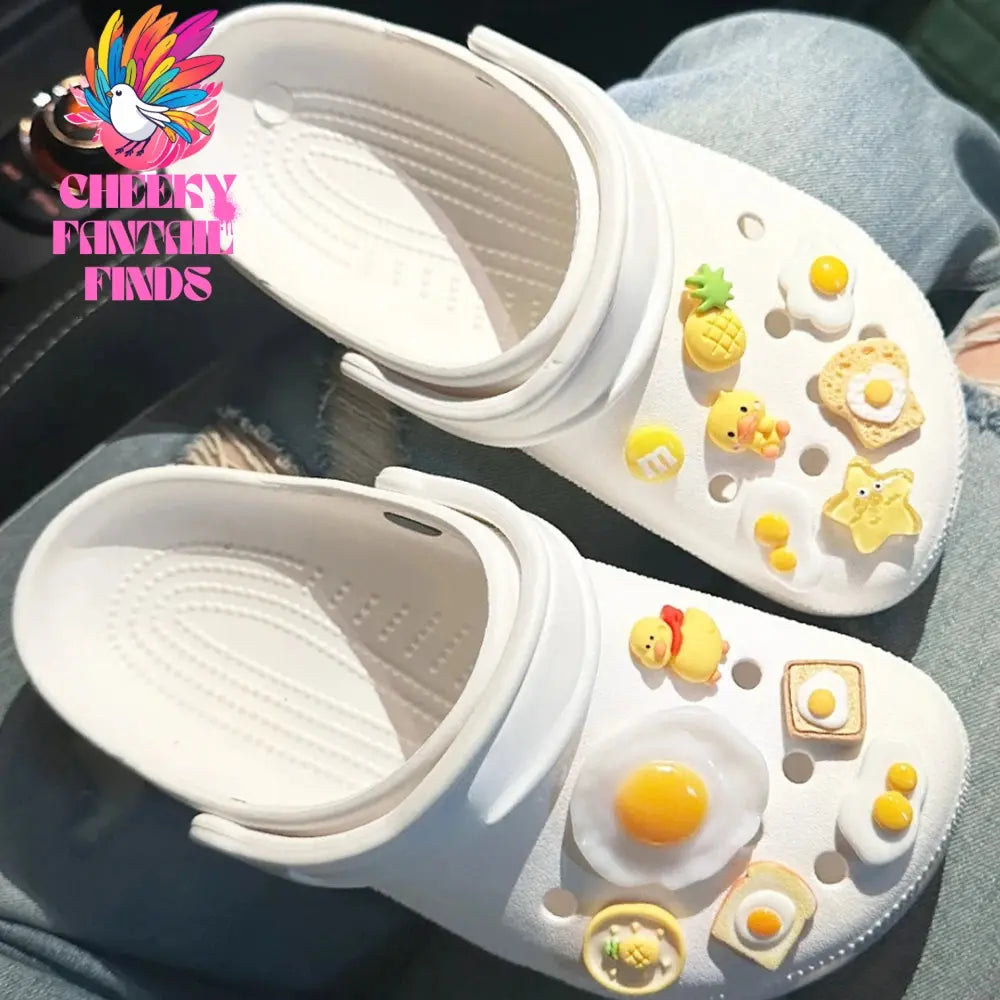 Shoe Charms DIY Food Breakfast Fried Eggs Decoration Buckle for Hole Shoe Charm Set Accessories Kids Party Girls Gift Cheeky Fantail Finds