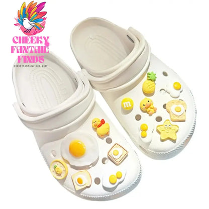 Shoe Charms DIY Food Breakfast Fried Eggs Decoration Buckle for Hole Shoe Charm Set Accessories Kids Party Girls Gift Cheeky Fantail Finds