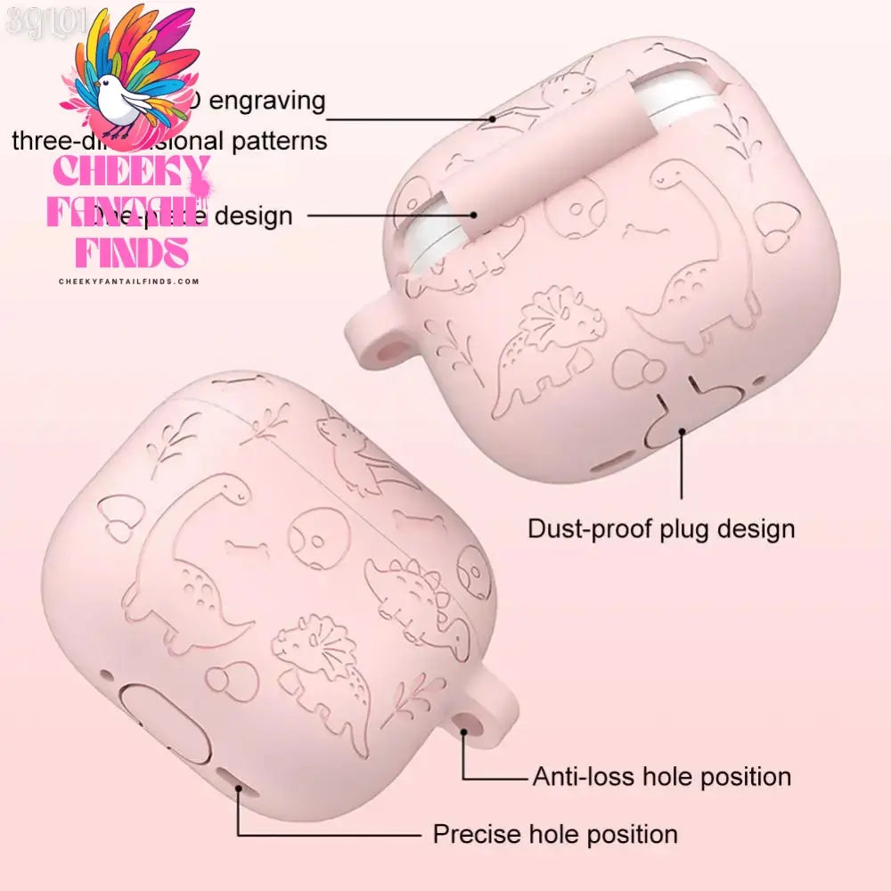 Silicone Case Protector Drop Protection Engraved Flower Dinosaur Case Full Protective Case for Airpod 4th Gen Charging Case 2024 Cheeky Fantail Finds
