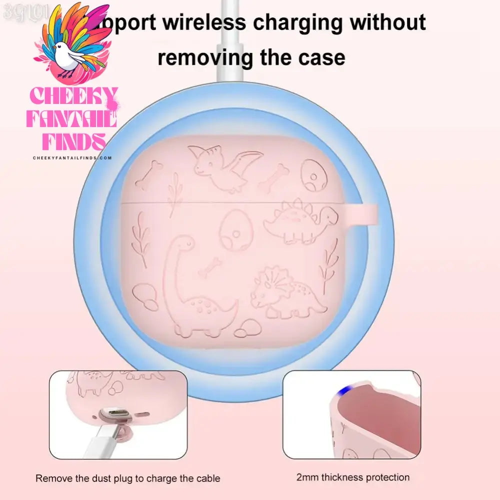 Silicone Case Protector Drop Protection Engraved Flower Dinosaur Case Full Protective Case for Airpod 4th Gen Charging Case 2024 Cheeky Fantail Finds
