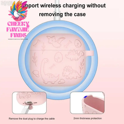 Silicone Case Protector Drop Protection Engraved Flower Dinosaur Case Full Protective Case for Airpod 4th Gen Charging Case 2024 Cheeky Fantail Finds