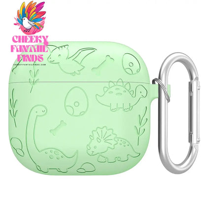 Silicone Case Protector Drop Protection Engraved Flower Dinosaur Case Full Protective Case for Airpod 4th Gen Charging Case 2024 Cheeky Fantail Finds