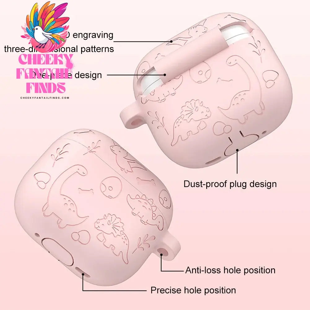 Silicone Case Protector with Carabiner Engraved Flower Dinosaur Case Soft Silicone Skin Protective Case for AirPods 4 Gen (2024) Cheeky Fantail Finds