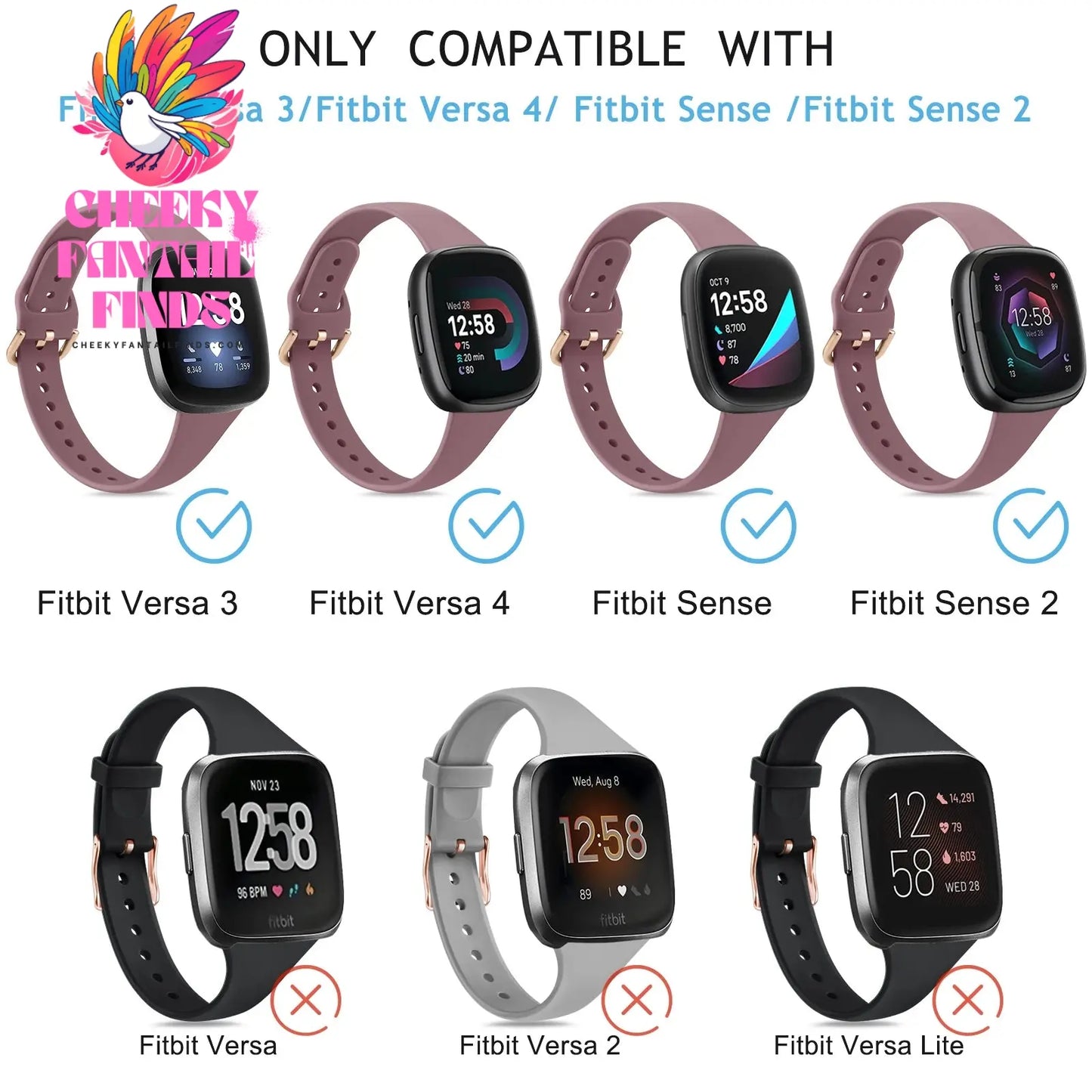 Silicone Silm Strap For Fitbit Versa 3/Versa 4 Band Bracelet For Fitbit Sense/Sense 2 Watchband Wristband Replacement Cheeky Fantail Finds