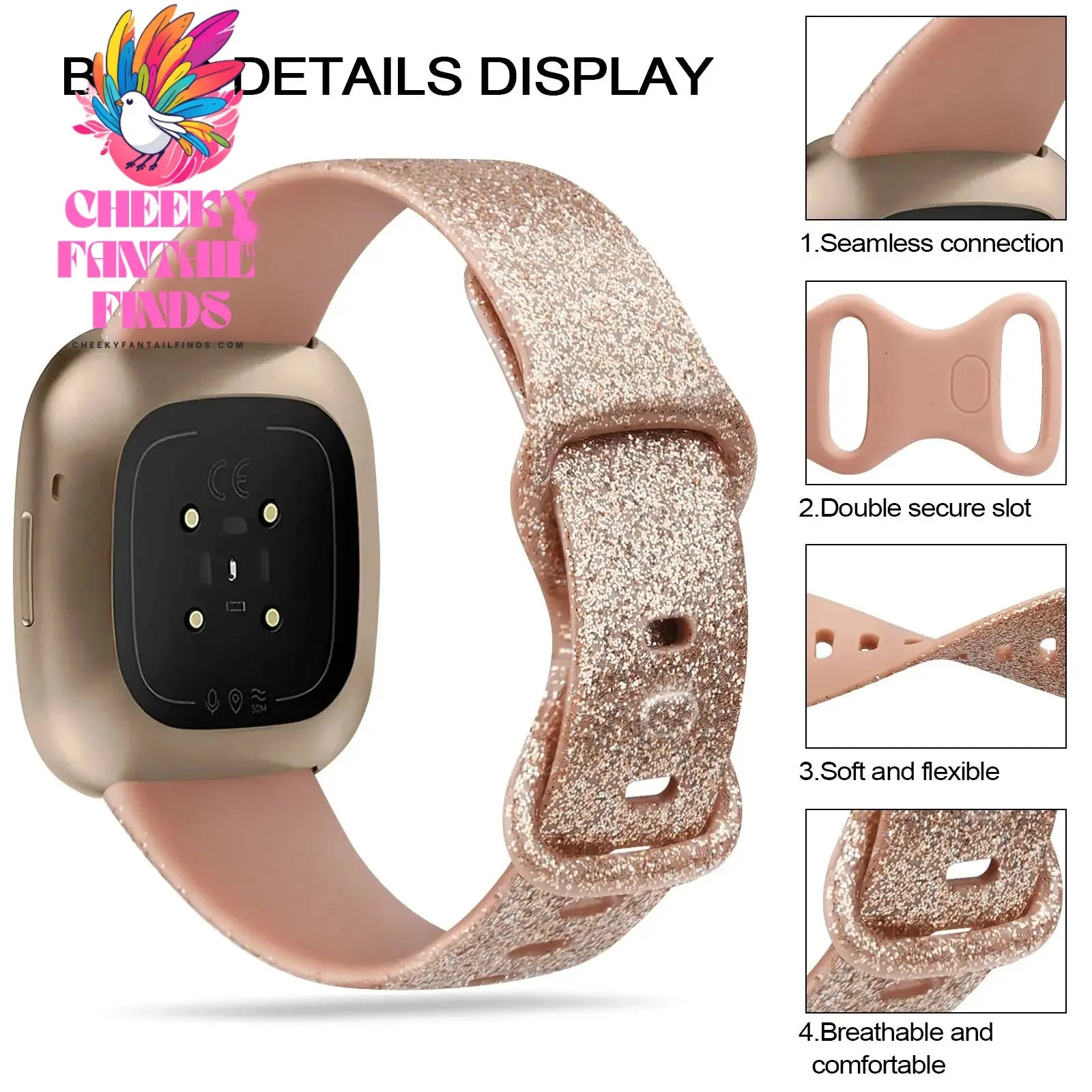 Silicone Sport Band for Fitbit Versa 3 Silicone Strap for Fitbit Sense Wristband Replacement Smartwatch Bracelet RosePink Gold Cheeky Fantail Finds