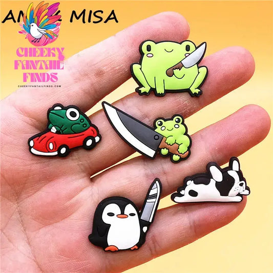 Single Sale 1pcs Funny Frogs PVC Shoe Buckle Decorations Lazy Dog Knife Penguin Upper Charms Shoe Pins Accessory Fit Kids Gifts Cheeky Fantail Finds