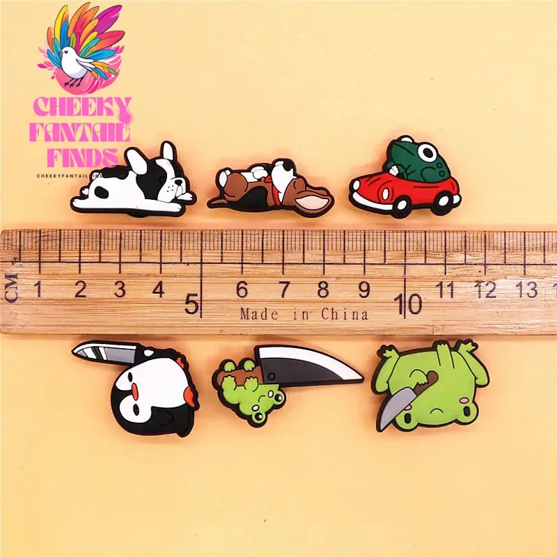 Single Sale 1pcs Funny Frogs PVC Shoe Buckle Decorations Lazy Dog Knife Penguin Upper Charms Shoe Pins Accessory Fit Kids Gifts Cheeky Fantail Finds