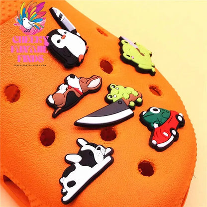 Single Sale 1pcs Funny Frogs PVC Shoe Buckle Decorations Lazy Dog Knife Penguin Upper Charms Shoe Pins Accessory Fit Kids Gifts Cheeky Fantail Finds