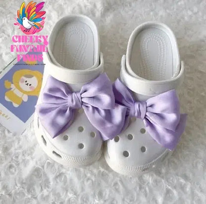 Single Sale White Pink Bowknot Shoe Decoration Charms Accessorie Satin Ribbon DIY  Canvas Sneakers Shoe Buckle Wholesale Cheeky Fantail Finds