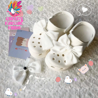 Single Sale White Pink Bowknot Shoe Decoration Charms Accessorie Satin Ribbon DIY  Canvas Sneakers Shoe Buckle Wholesale Cheeky Fantail Finds