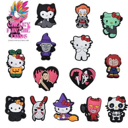 Single sale Halloween Mickey Hello Kitty PVC shoe Charms Accessories Decoration Buckles Classic Clog Fit Bands Bracelets Cheeky Fantail Finds