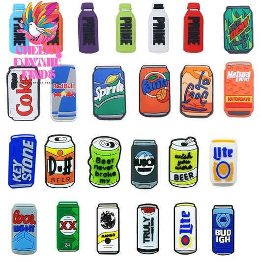 Single sale Prime Various Beverage PVC shoe Charms Accessories Decoration Buckles Classic Clog Fit Bands Bracelets Cheeky Fantail Finds