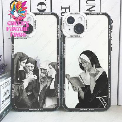 Smoking Nuns Art Aesthetic Phone Case For iPhone 16 15 14 13 12 11 Pro Max Mini XS X XR SE 7 8 Plus Soft Cover Cheeky Fantail Finds