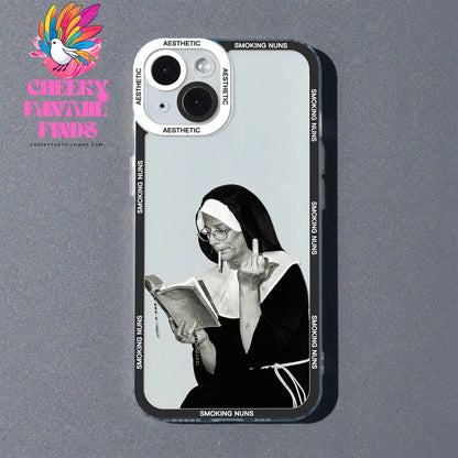 Smoking Nuns Art Aesthetic Phone Case For iPhone 16 15 14 13 12 11 Pro Max Mini XS X XR SE 7 8 Plus Soft Cover Cheeky Fantail Finds