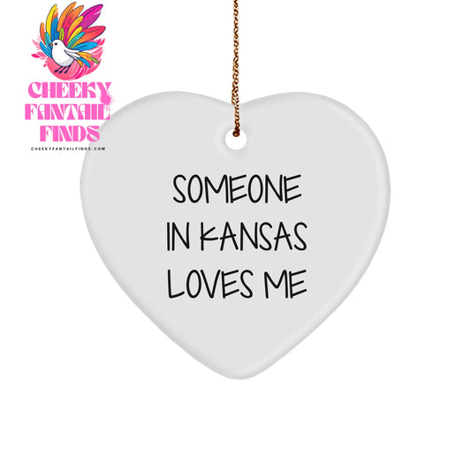 Someone in Kansas Loves Me, Kansas Heart Ornament Gifts from Family, Heartfelt Christmas Ornament - Image 1