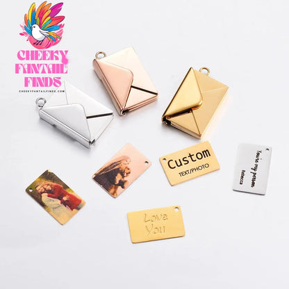 Stainless Steel Customized Letter Envelope Necklace Locket Jewelry Secret Love Note Pendant Engraved Note Photo for Women Cheeky Fantail Finds