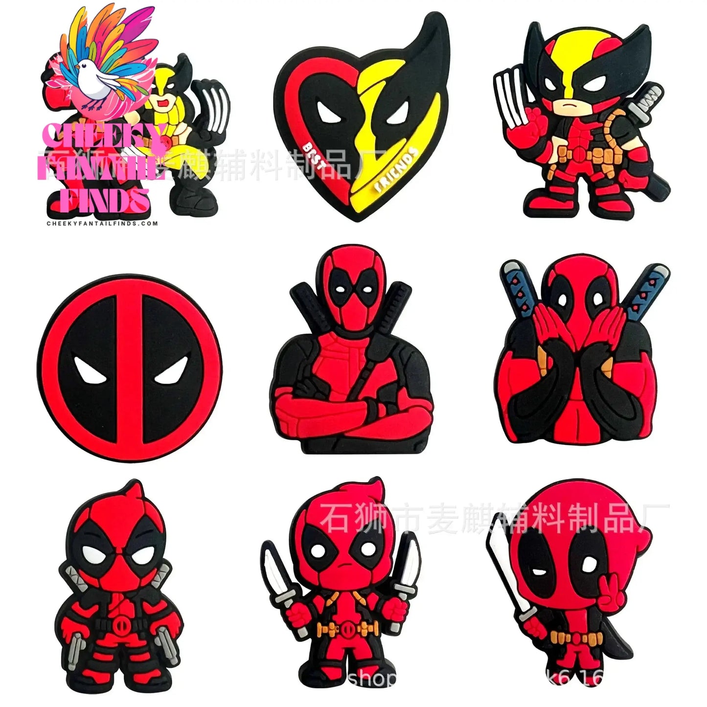 Superheroes Movie Deadpool Wolverine Shoe Buckle Set Slipper Accessories DIY Decoration Children's Toys Birthday Gifts Cheeky Fantail Finds