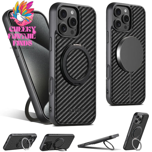 Suteni Wireless Charging Mobile Phone Case 360° Rotating Stand PU Leather Ring Buckle For iPhone 16 Pro Max 15 Plus 14 13 12 Cheeky Fantail Finds