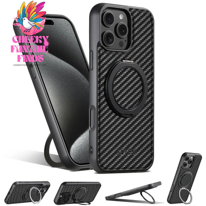 Suteni Wireless Charging Mobile Phone Case 360° Rotating Stand PU Leather Ring Buckle For iPhone 16 Pro Max 15 Plus 14 13 12 Cheeky Fantail Finds