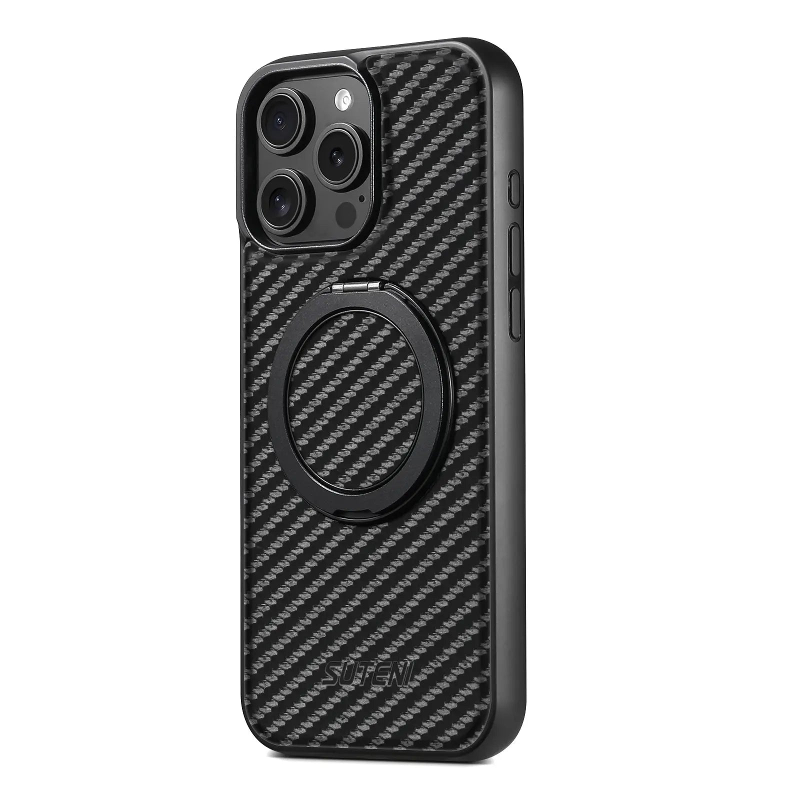 Suteni Wireless Charging Mobile Phone Case 360° Rotating Stand PU Leather Ring Buckle For iPhone 16 Pro Max 15 Plus 14 13 12 Cheeky Fantail Finds