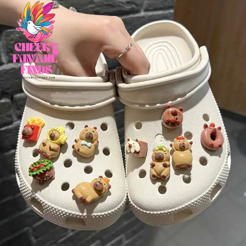 Sweetheart Capybara Set Shoes Accessories Charming Cartoon Cake Shoe Buckles DIY Soft Adhesive Adults Creative Gift Cheeky Fantail Finds