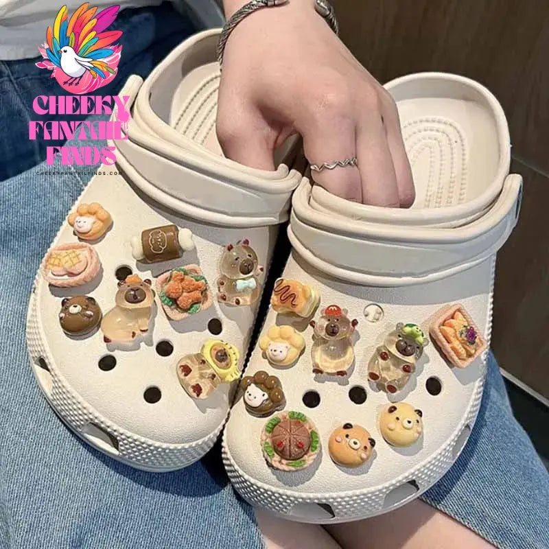 Sweetheart Capybara Set Shoes Accessories Charming Cartoon Cake Shoe Buckles DIY Soft Adhesive Adults Creative Gift Cheeky Fantail Finds