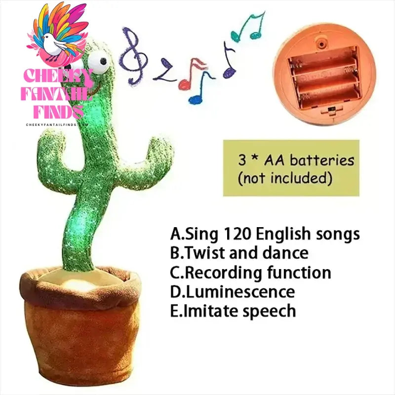 Talking Cactus Toy with LED 120 English Songs Singing Musical Toys Repeat What You Say Suitable for Babies and Toddlers Cheeky Fantail Finds