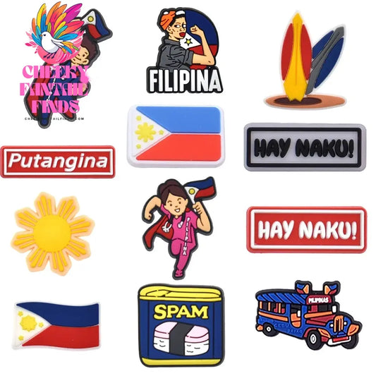 The Philippines Flag  Alligator Charm Colorful English Word Shoes Decorative Clogs Sandals Bracelet Accessories For Female Men Cheeky Fantail Finds